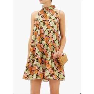 RHODE  Billy Poplin Tiered Full Circle Floral Print‎ High Neck Tiered Mini Dress